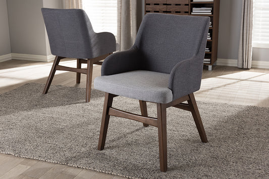 Baxton Studio Monte Mid-Century Modern Two-Tone Grey Fabric Armchair (Set of 2) | Modishstore | Dining Chairs