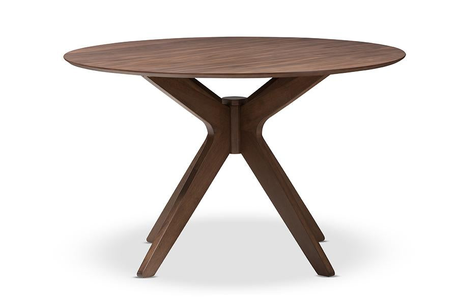 baxton studio monte mid century modern walnut wood 47 inch round dining table | Modish Furniture Store-2