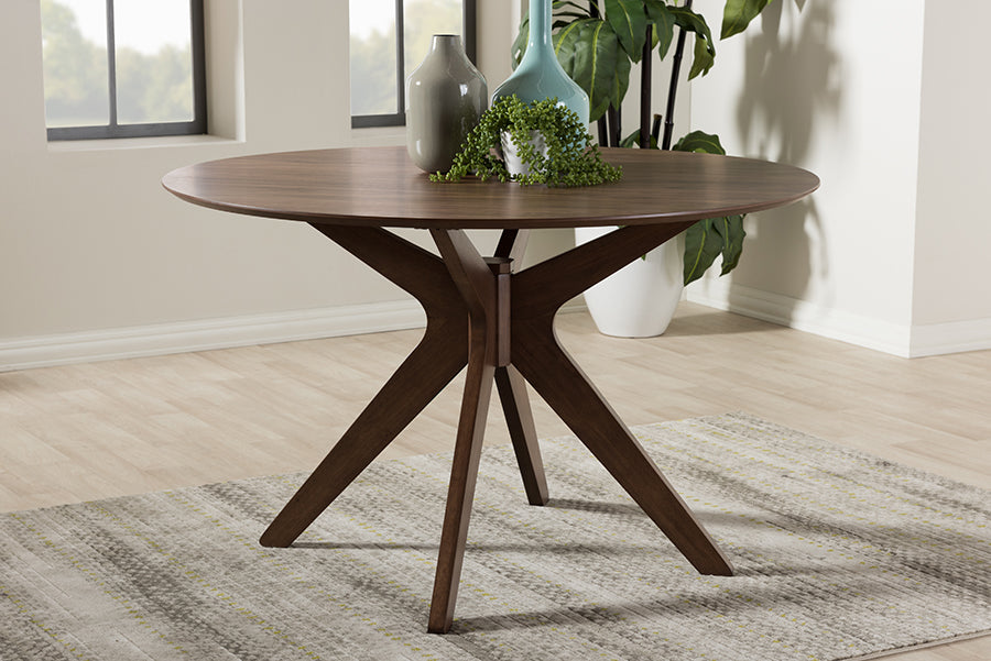 Baxton Studio Monte Mid-Century Modern Walnut Wood 47-Inch Round Dining Table | Modishstore | Dining Tables