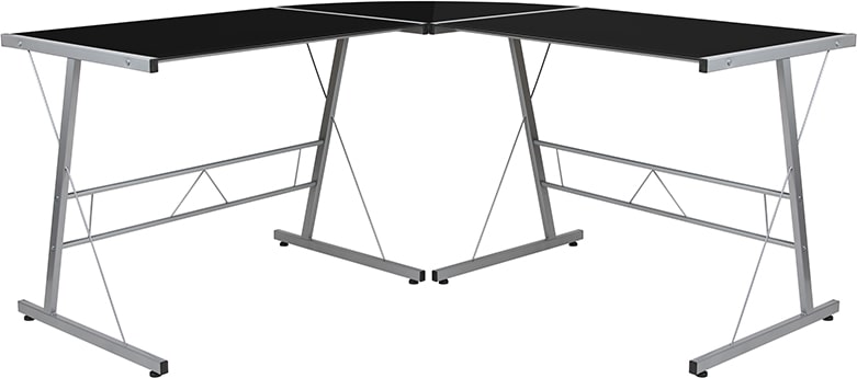 Glass L-Shape Corner Computer Desk with Silver Metal Frame | Desks | Modishstore - 11