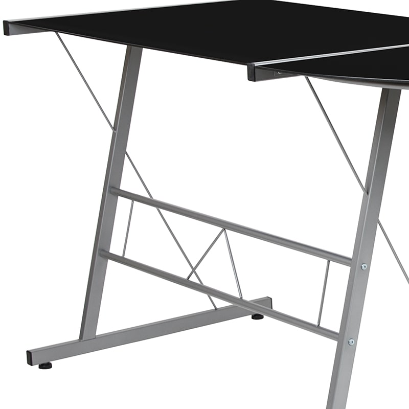 Glass L-Shape Corner Computer Desk with Silver Metal Frame | Desks | Modishstore - 4