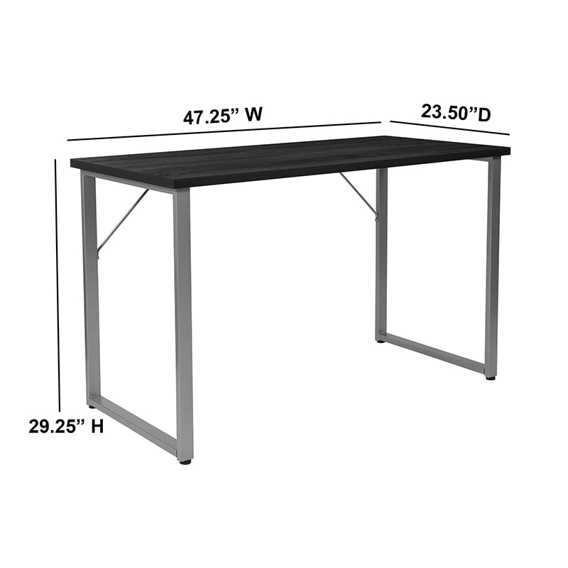 Harvey Black Finish Computer Desk with Silver Metal Frame by Flash Furniture | Desks | Modishstore-2