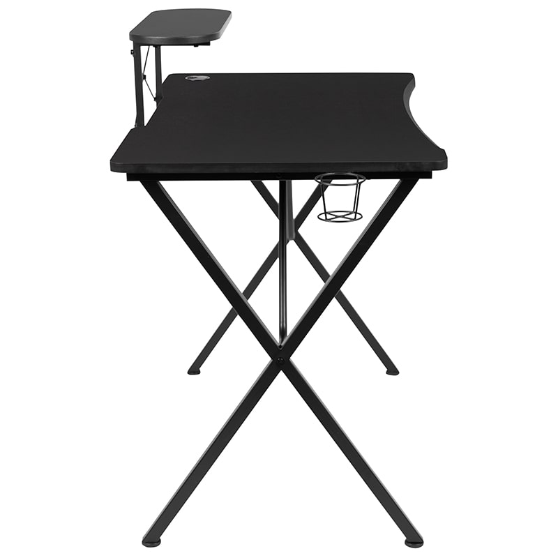 Black Gaming Desk with Cup Holder, Headphone Hook, and Monitor/Smartphone Stand by Flash Furniture | Desks | Modishstore - 3