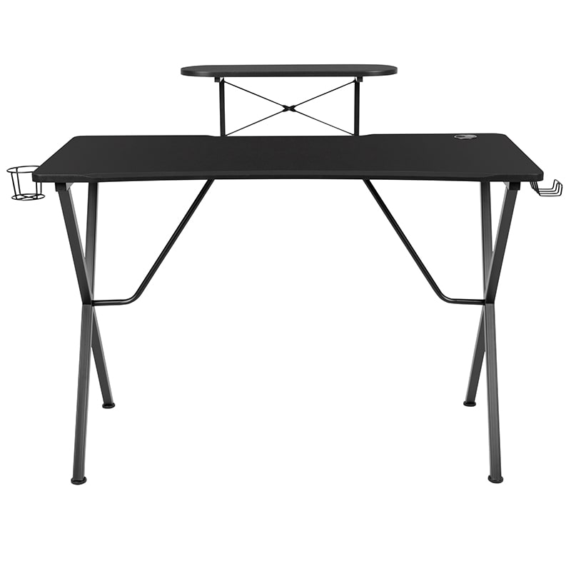 Black Gaming Desk with Cup Holder, Headphone Hook, and Monitor/Smartphone Stand by Flash Furniture | Desks | Modishstore - 4