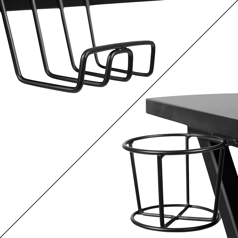Black Gaming Desk with Cup Holder, Headphone Hook, and Monitor/Smartphone Stand by Flash Furniture | Desks | Modishstore - 7