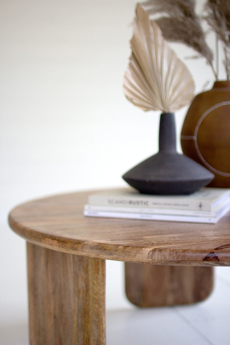 Round Mango Wood Coffee Table With Wood Base | Coffee Tables |  Modishstore  - 2