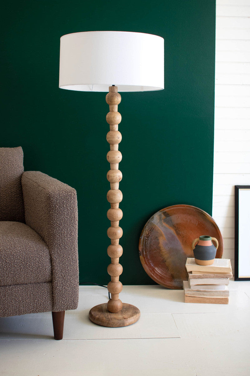 Natural Wooden Floor Lamp With White Barrel Shade By Kalalou | Floor Lamps | Modishstore