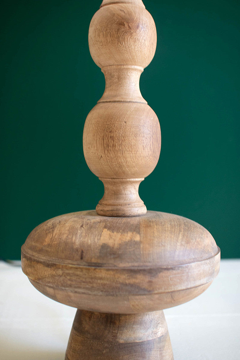 Carved Wooden Table Lamp With Of White Barrel Shade By Kalalou | Table Lamps | Modishstore - 3