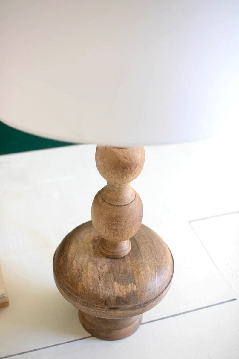 Carved Wooden Table Lamp With Of White Barrel Shade By Kalalou | Table Lamps | Modishstore - 2