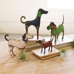 Kalalou Set Of 4 Recycled Painted Iron Dogs