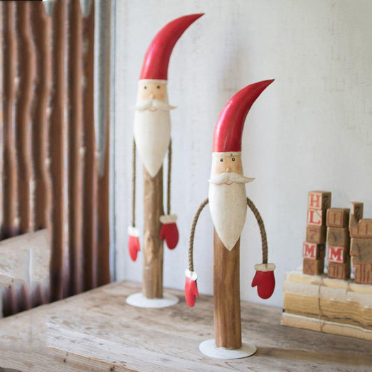 Kalalou Painted Metal And Wood Santas - Set of 2 | Modishstore | Holiday