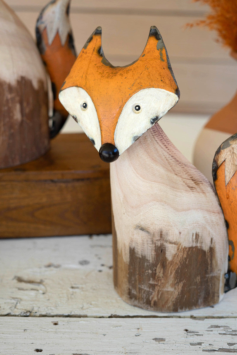 Set Of Two Recycled Wood And Iron Foxes By Kalalou | Animals & Pets | Modishstore - 2