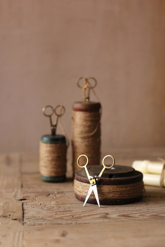 Kalalou Wooden Spools With Jute Twine And Scissors - Set Of 3 | Modishstore | Home Accents