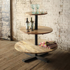 Kalalou Round Three Tiered Mango Wood And Iron Display Tower