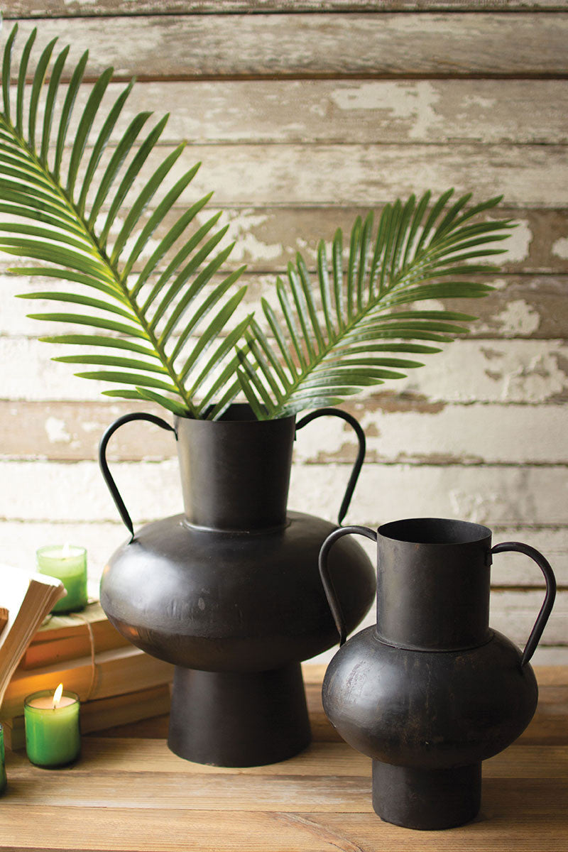 Waxed Black Metal Urns With Handles Set Of 2 By Kalalou-2