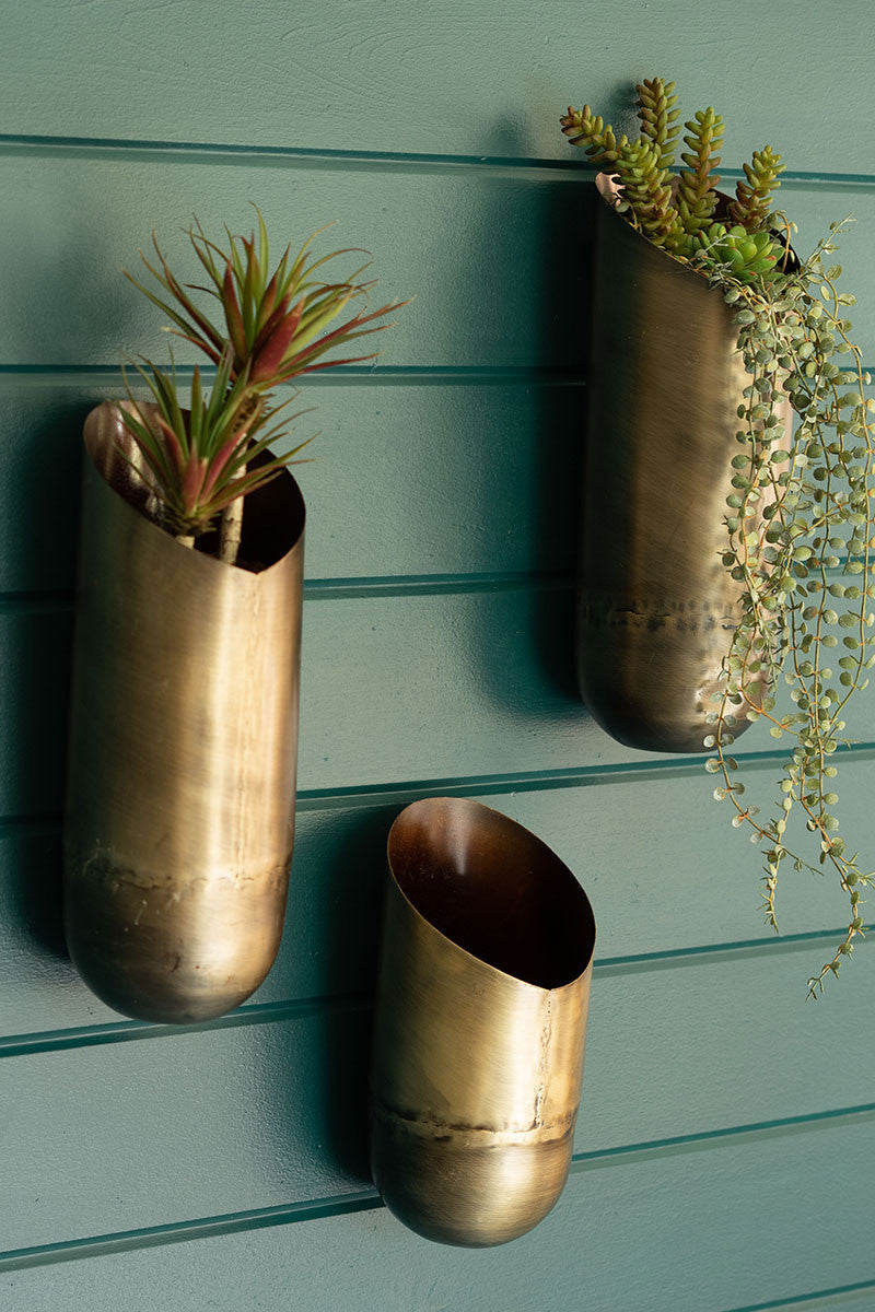 Antique Brass Wall Vases Set Of 3 By Kalaou-2