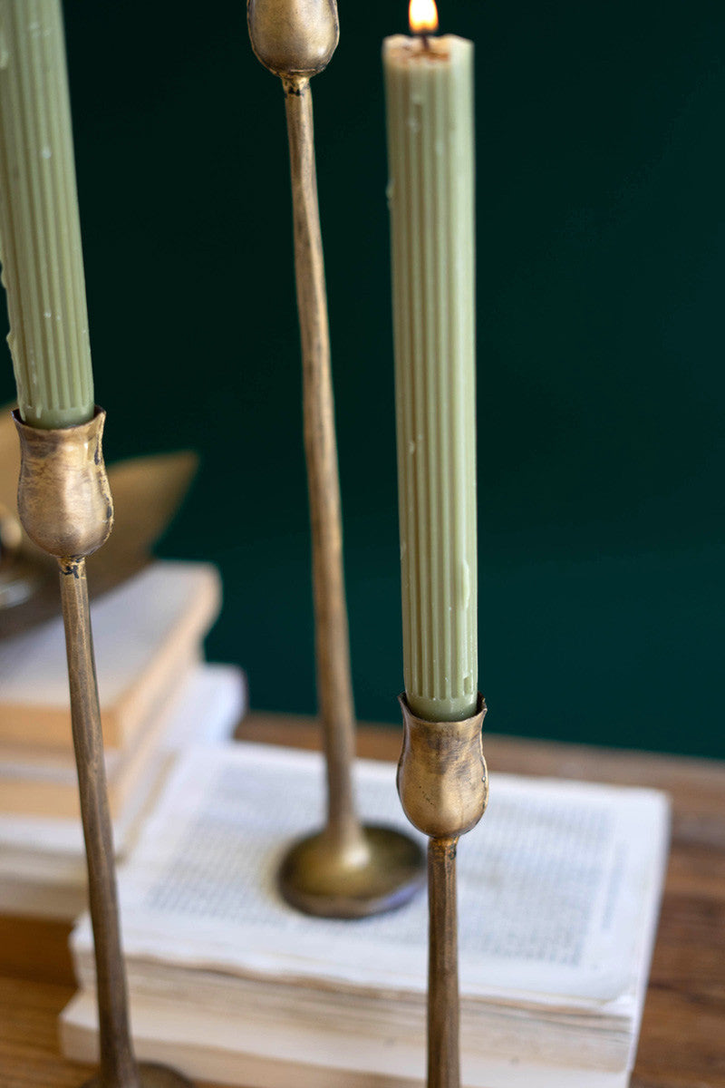 Set Of Three Metal Taper Candle Holders - Antique Brass #1 By Kalalou | Candle Holders | Modishstore - 3