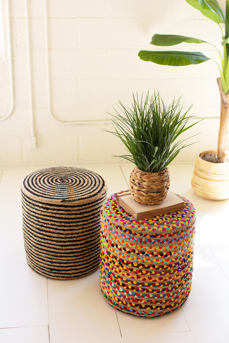 Black And Natural Round Jute Pouf By Kalalou-2