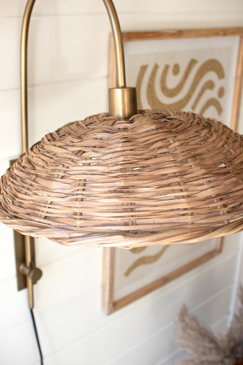 Antique Brass  Wall Light With Rattan Shade | Wall Lamps |  Modishstore  - 2