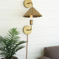 Double Antique Brass Wall Lamp With Pleated Metal Shade By Kalalou | Wall Lamps | Modishstore