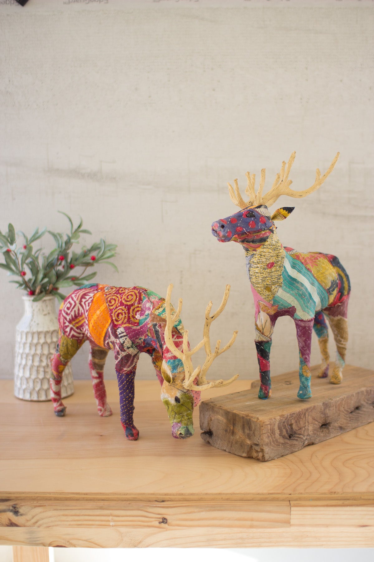 Kalalou Kantha Covered Table Top Reindeer | Modishstore | Holiday