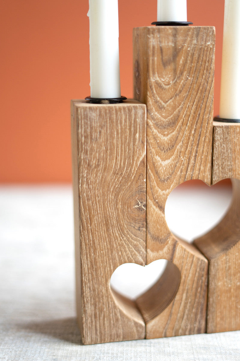 Triple Reclaimed Heart Wood Taper Candle Holder By Kalalou | Candle Holders | Modishstore - 3