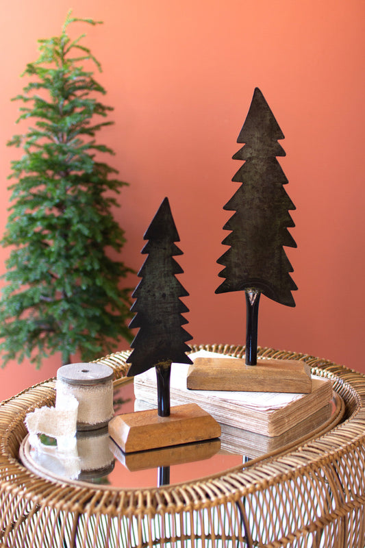Painted Iron Christmas Trees With Wooden Bases Set Of 2 By Kalalou | Christmas Trees |  Modishstore 