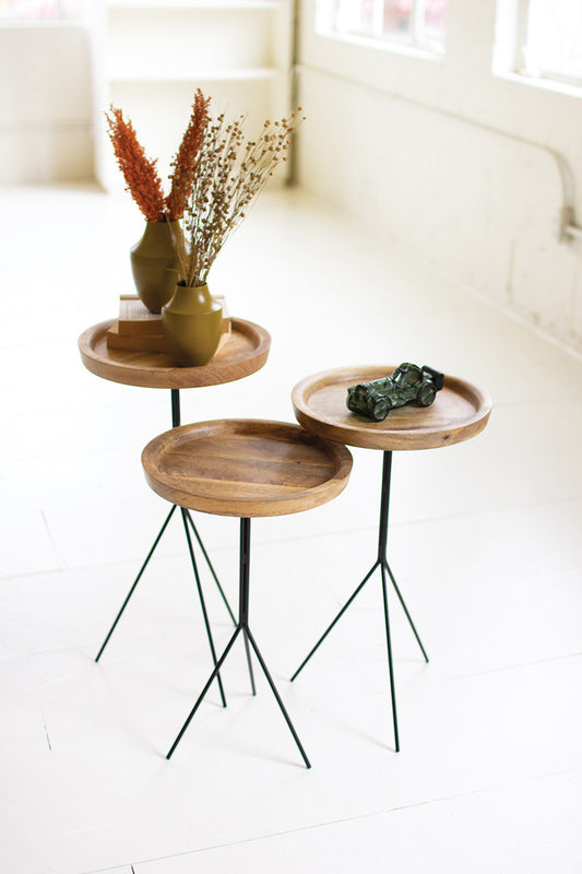 Round Wooden Top Accent Tables With Metal Legs Set Of 3 By Kalalou | Modishstore | Accent Tables