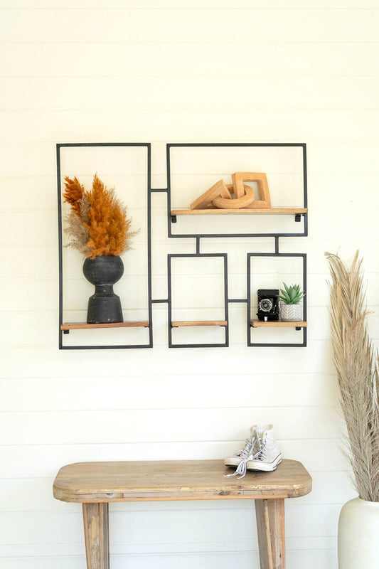 Four Wooden Shelves With Iron Frame By Kalalou | Wall Shelf | Modishstore