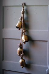 Kalalou Four Rustic Iron Hanging Bells With Rope