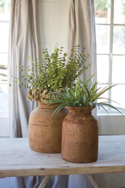 Kalalou Set Of Two Mango Wood Urns - Thumbnail 2