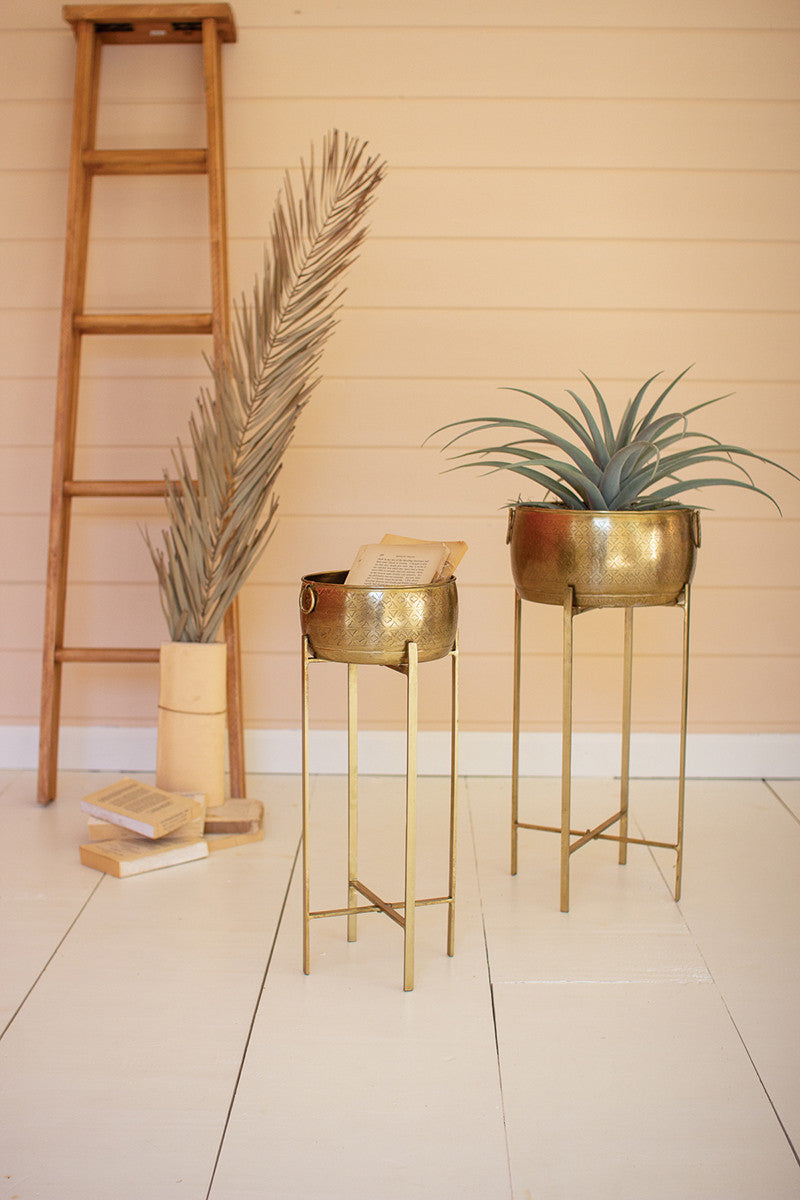 Brass finish planters with stands Set Of 2 By Kalalou | Modishstore | Planters, Troughs & Cachepots