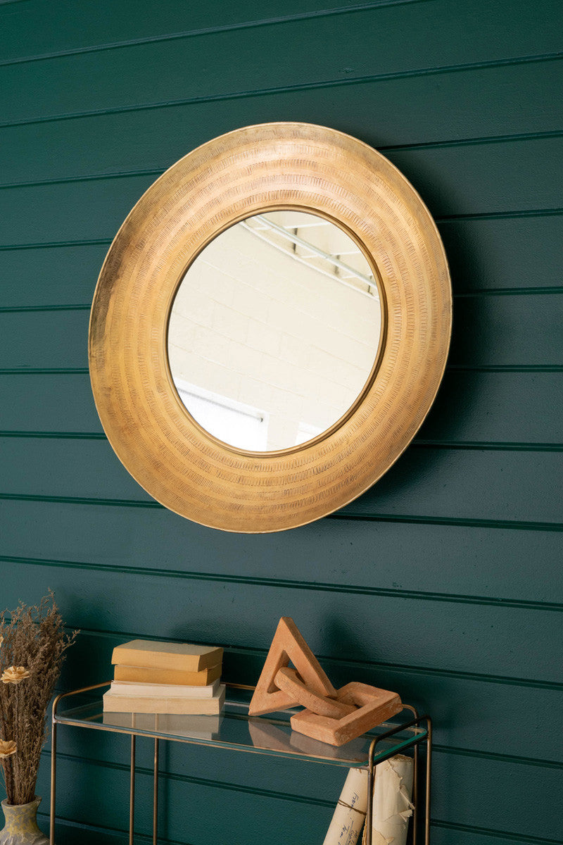 Round Hand Hammered Antique Brass Frame With Mirror By Kalalou | Mirrors | Modishstore - 3