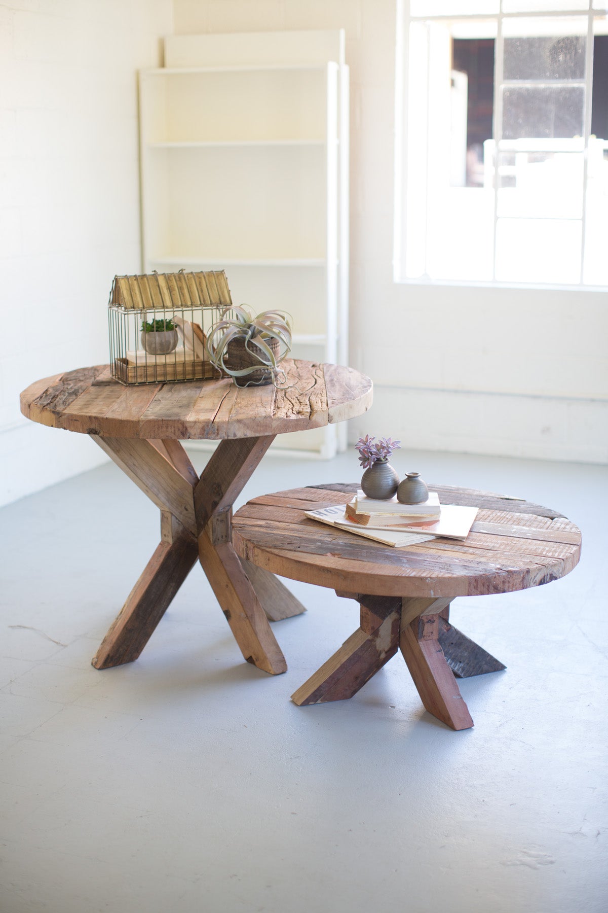 Kalalou Round Recycled Wood Coffee Table | Modishstore | Coffee Tables