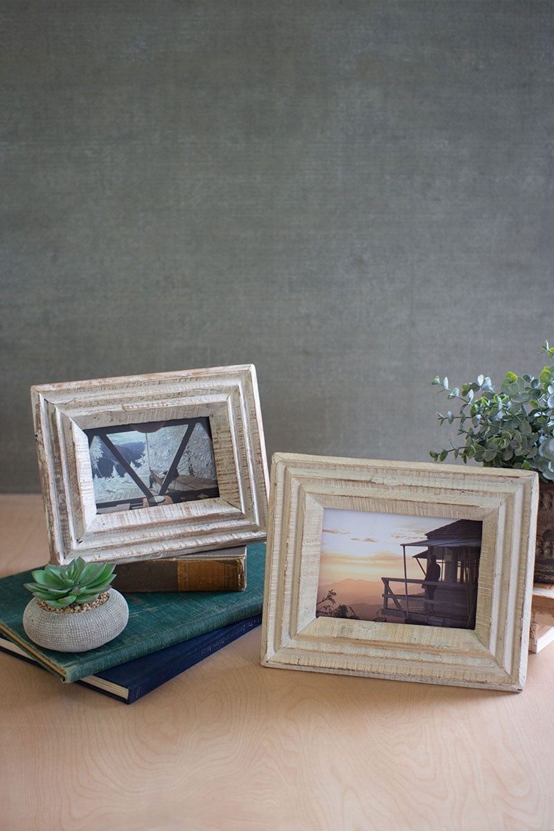 Recycled White Wash Wood Photo Frames Set Of 2 By Kalalou | Modishstore | Frames