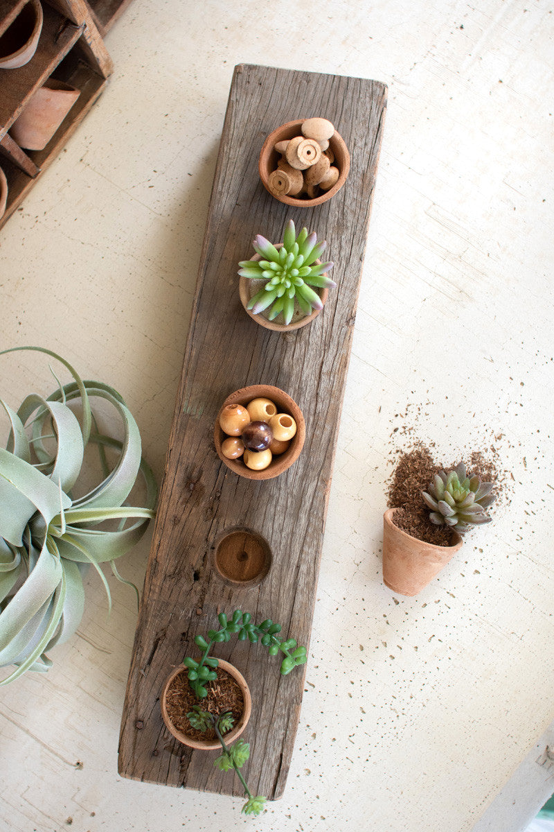 Recycled Wooden Base With Five Clay Succulent Holders By Kalalou | Planters |  Modishstore  - 2