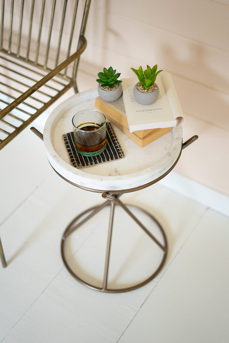 Iron Hour Glass Side Table with Marble Top By Kalalou-2