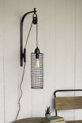 Kalalou Wire Cylinder Wall Lamp With Pulley