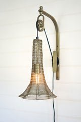 Antique Brass Pulley Wall Lamp With Wire Brass Shade By Kalalou