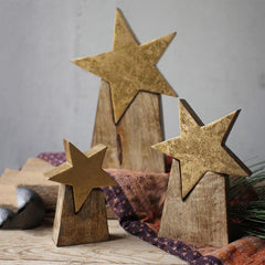 Kalalou Wooden Star On Base - Set Of 3