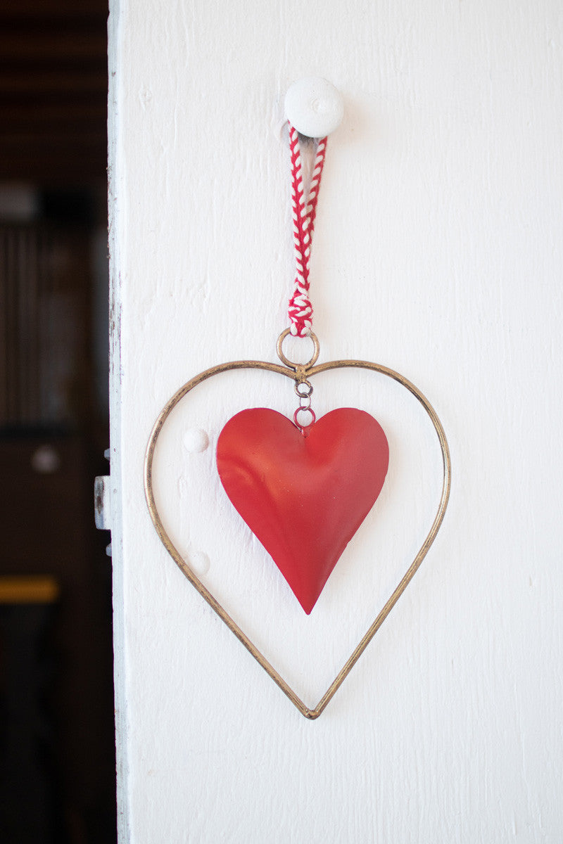 Antique Brass And Red Heart Door Hanger Set Of 8 By Kalalou | Modishstore | Hanger