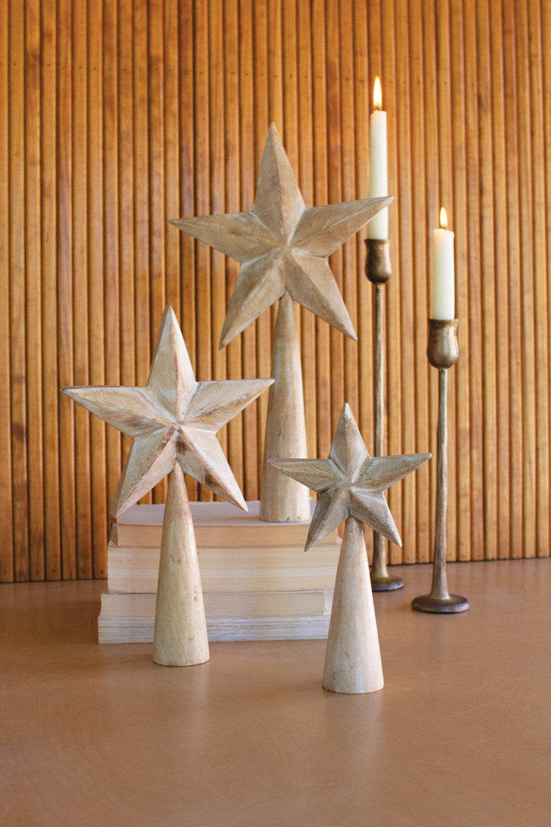 Set Of Three Wooden Table Top Stars - Whitewash By Kalalou | Tabletop Trees | Modishstore