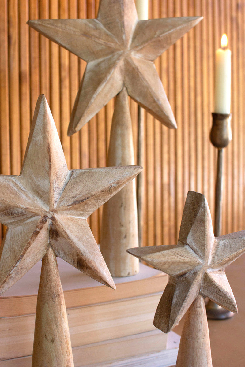 Set Of Three Wooden Table Top Stars - Whitewash By Kalalou | Tabletop Trees | Modishstore - 2