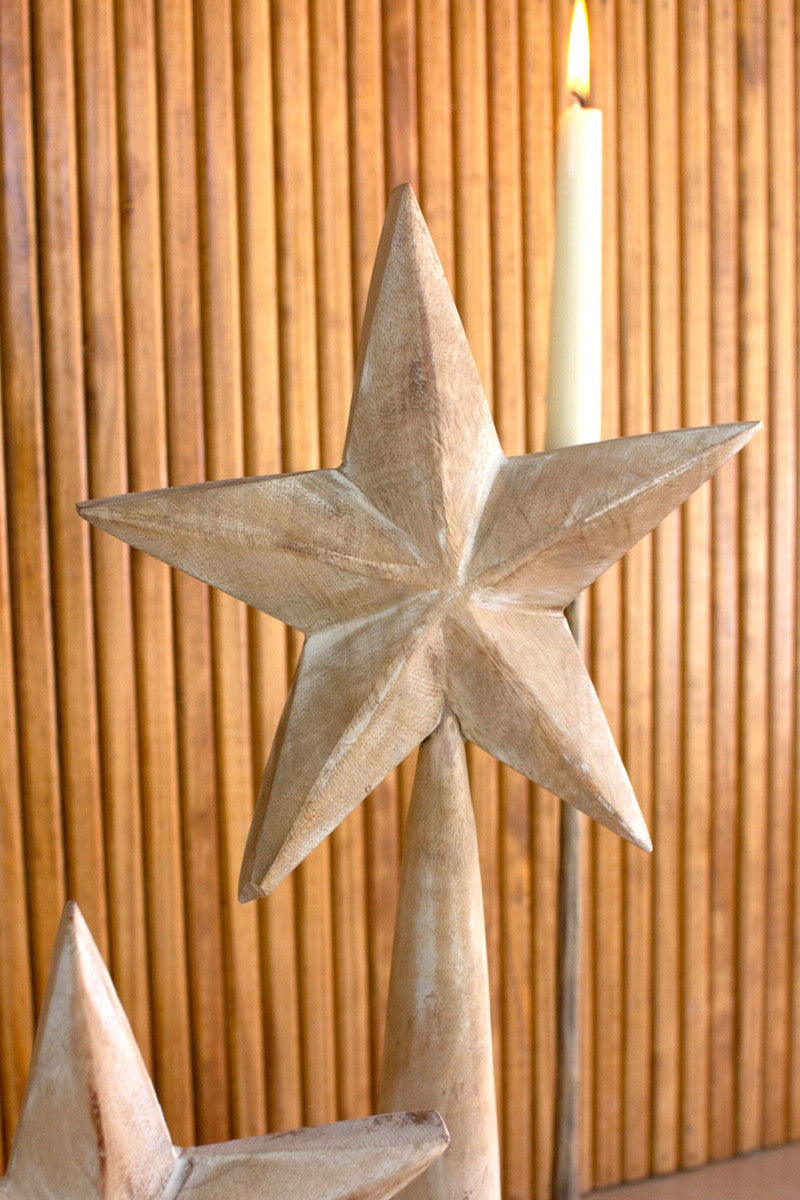 Set Of Three Wooden Table Top Stars - Whitewash By Kalalou | Tabletop Trees | Modishstore - 3