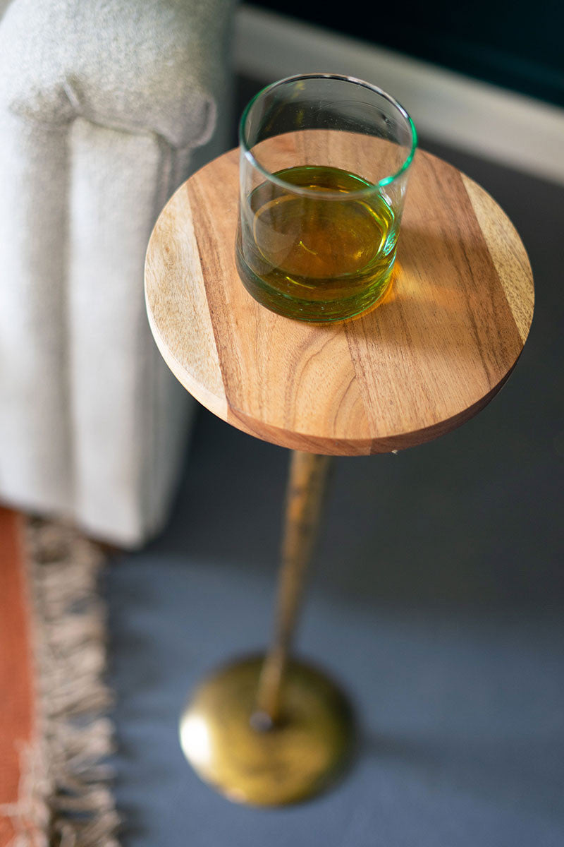 Antique brass cocktail table with acacia wood top By Kalalou-2