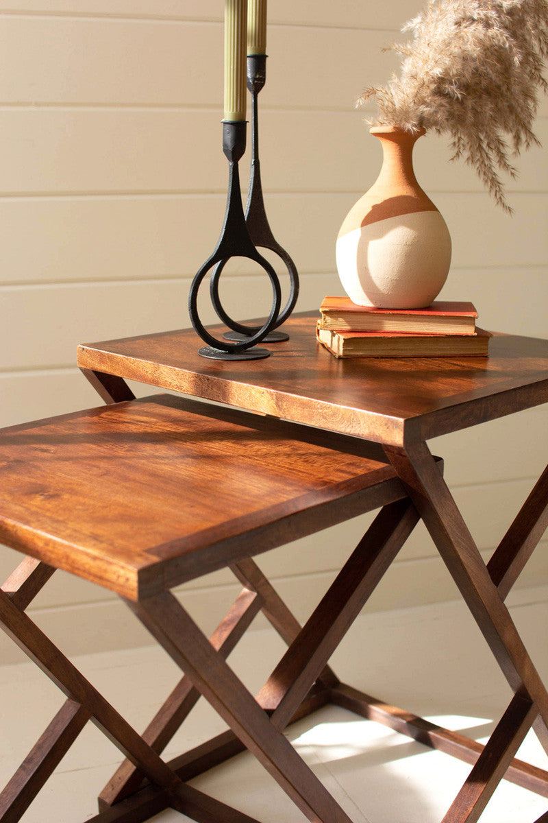 Iron And Wood Nesting Tables Set Of 2 By Kalalou | Nesting Tables | Modishstore - 3