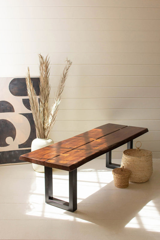 Live Edge Wood And Iron Bench By Kalalou | Stools & Benches | Modishstore