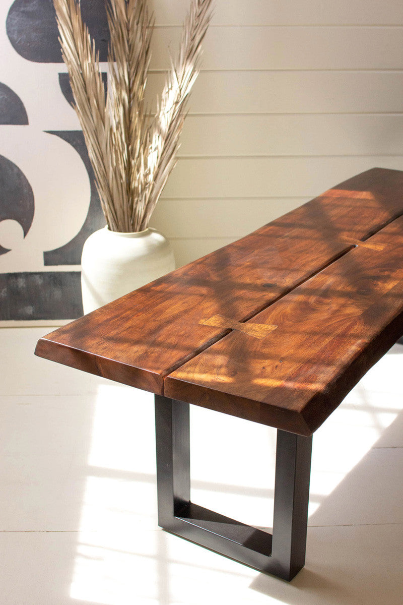 Live Edge Wood And Iron Bench By Kalalou | Stools & Benches | Modishstore - 2
