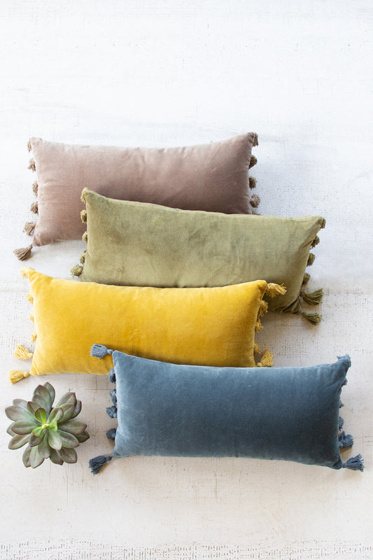 Velvet Lumbar Pillow \ Steel Blue Set Of 2 By Kalalou | Modishstore | Pillows