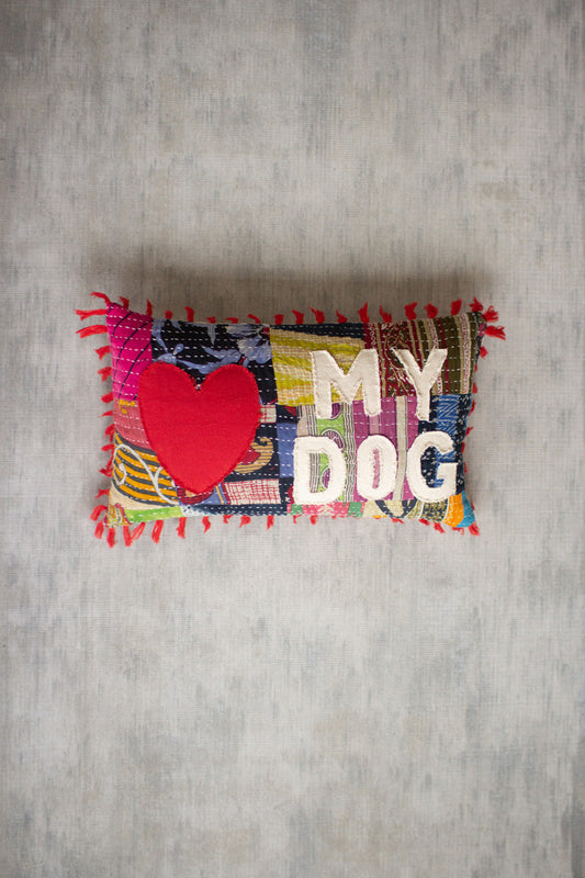 Love My Dog Kantha Pillow Set Of 2 By Kalalou | Modishstore | Pillows